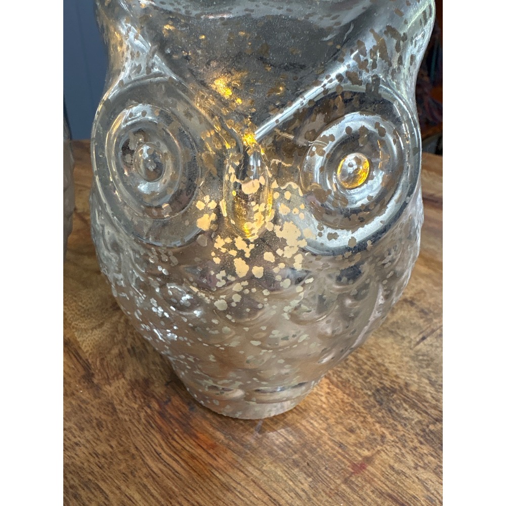 Silver Mercury Glass Owl Figurines Set of 2 Light Up LED Decorative Statues - Picture 8 of 8